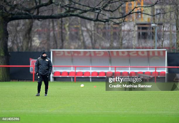 Coach Norbert Duewel of 1 FC Union Berlin during the training of 1 FC Union Berlin on january 12, 2015 in Berlin, Germany.