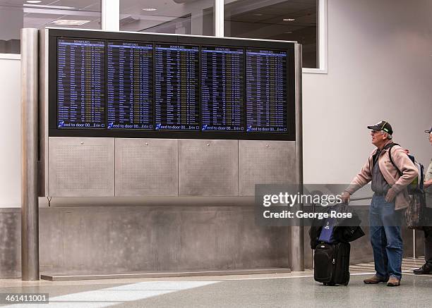 Man views the departures board at Seattle-Tacoma International Airport C Terminal on June 2 in Seattle, Washington. Seattle, located in King County,...