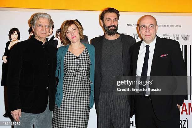 Fabrizio Bentivoglio, Valeria Bruni Tedeschi, Fabrizio Gifuni and director Paolo Virzi attend the 'Il Capitale Umano' Premiere at The Space Moderno...