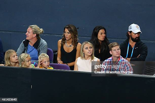 Lleyton Hewitt's children, Mia Rebecca Hewitt, Ava Sydney Hewitt and Cruz Lleyton Hewitt with Bec Hewitt, Australian cricketer Steve Smith and his...