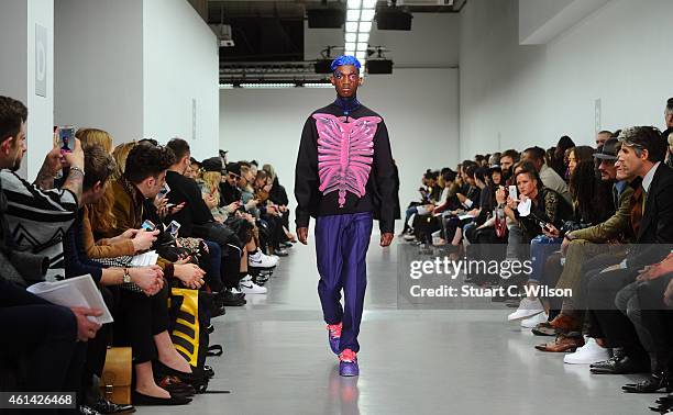 Models walk the runway during the Katie Eary show at the London Collections: Men AW15 at Victoria House on January 12, 2015 in London, England.