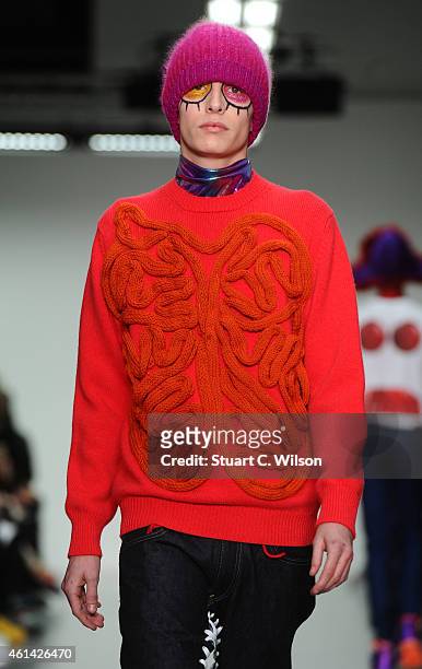 Models walk the runway during the Katie Eary show at the London Collections: Men AW15 at Victoria House on January 12, 2015 in London, England.