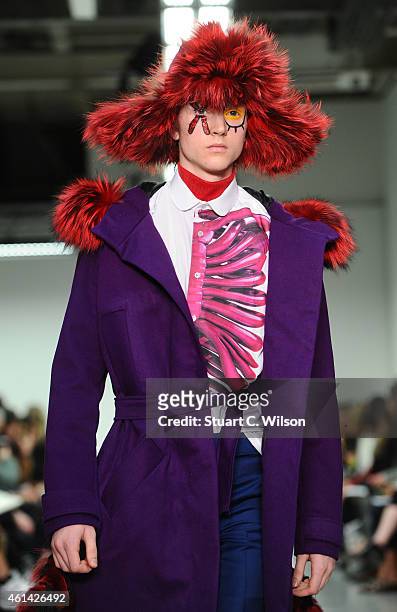 Models walk the runway during the Katie Eary show at the London Collections: Men AW15 at Victoria House on January 12, 2015 in London, England.