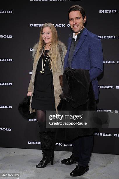 Louise Ferragamo and James Ferragamo attend Diesel Black Gold fashion show during Pitti Immagine Uomo 85 on January 8, 2014 in Florence, Italy.