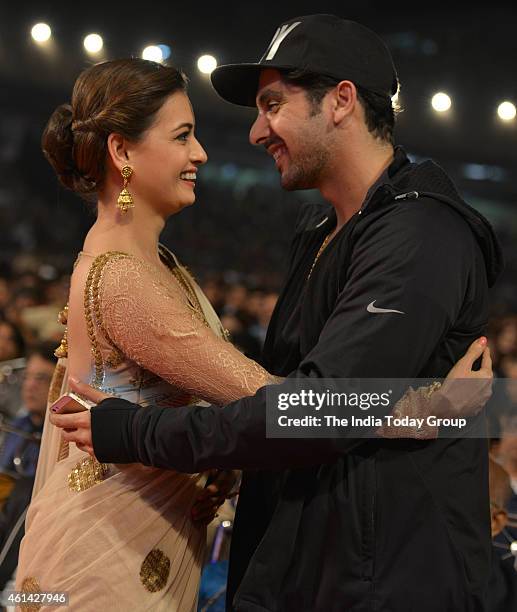 Zayed Khan and Dia Mirza in Mumbai police show UMANG at Andheri sports complex.