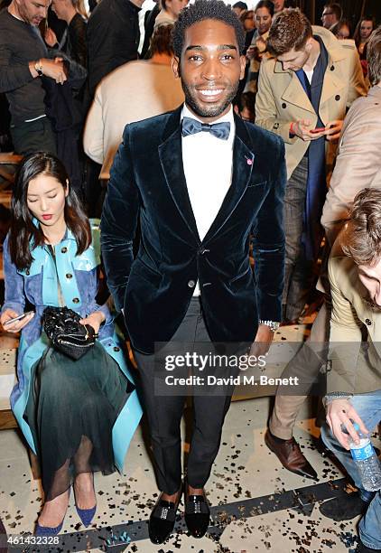 Tinie Tempah attends the front row at Burberry Prorsum AW15 London Collections: Men at Kensington Gardens on January 12, 2015 in London, England.