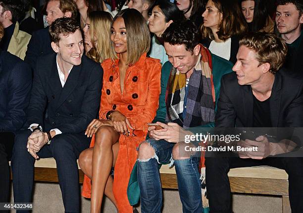 George Barnett, Jourdan Dunn, Nick Grimshaw and Ben Nordberg attend the front row at Burberry Prorsum AW15 London Collections: Men at Kensington...