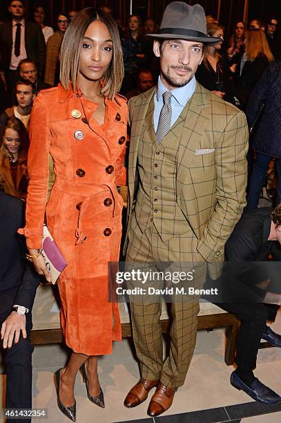 Jourdan Dunn and David Gandy attend the front row at Burberry Prorsum AW15 London Collections: Men at Kensington Gardens on January 12, 2015 in...