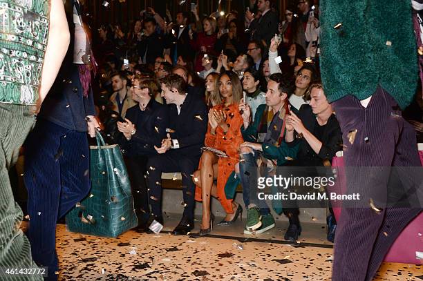 James Norton, George Barnett, Jourdan Dunn, Nick Grimshaw and Ben Nordberg attends the front row at Burberry Prorsum AW15 London Collections: Men at...