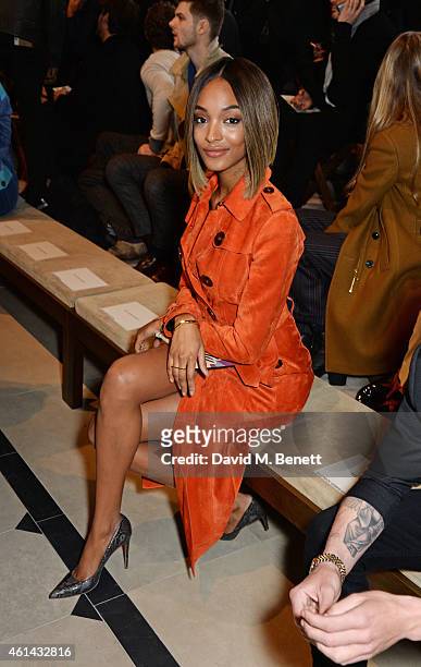 Jourdan Dunn attends the front row at Burberry Prorsum AW15 London Collections: Men at Kensington Gardens on January 12, 2015 in London, England.