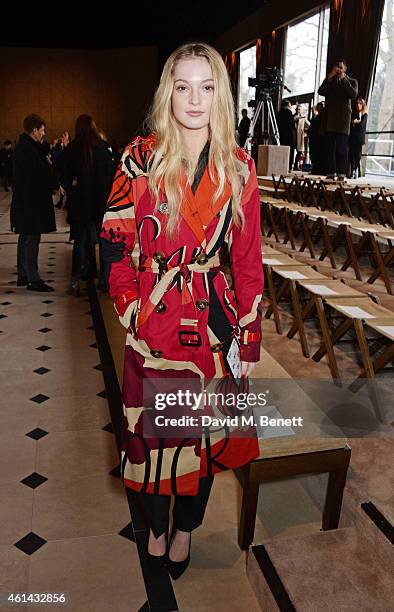 Hannah Dodd attends the front row at Burberry Prorsum AW15 London Collections: Men at Kensington Gardens on January 12, 2015 in London, England.