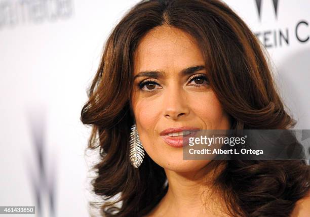 Actress Salma Hayek arrives for the 2015 Weinstein Company And Netflix Golden Globes After Party held on January 11, 2015 in Beverly Hills,...