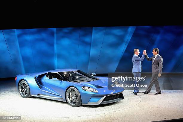 Bill Ford , Executive Chairman of Ford Motor Company, and Mark Fields, President and Chief Executive Officer of Ford Motor Company, celebrate the...