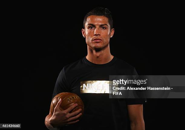 Ballon d'Or nominee Cristiano Ronaldo of Portugal and Real Madrid poses for a portrait prior to the FIFA Ballon d'Or Gala 2014 at the Park Hyatt...