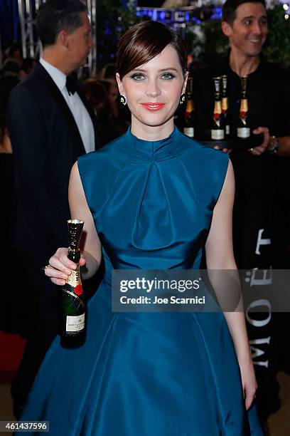 Felicity Jones attends The 72nd Annual Golden Globe Awards at The Beverly Hilton Hotel on January 11, 2015 in Beverly Hills, California.