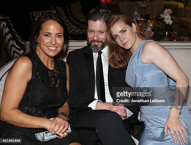 Marie Claires Editor-in-Chief Anne Fulenwider, Darren Le Gallo and actress Amy Adams attend The Weinstein Company & Netflix's 2015 Golden Globes...