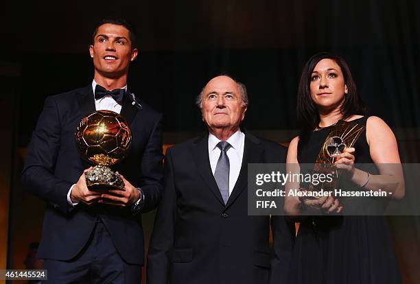 Ballon d'Or winner Cristiano Ronaldo of Portugal and Real Madrid and FIFA Women's World Player of the Year winner Nadine Kessler of Germany and VfL...