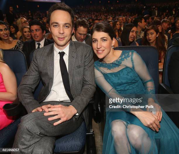 Actor Jim Parsons and actress Mayim Bialik attend The 40th Annual People's Choice Awards at Nokia Theatre L.A. Live on January 8, 2014 in Los...