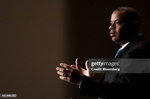 Anthony Foxx, U.S. Transportation secretary, speaks at the the Transportation Research Board annual meeting in Washington, D.C., U.S., on Monday,...