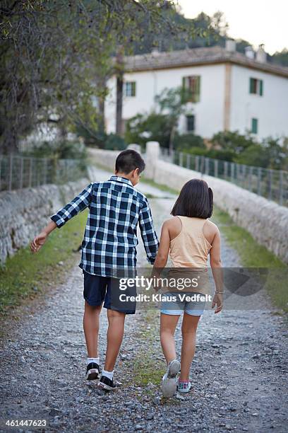 Brother And Sister Holding Hands, Foto de stock