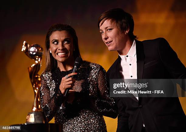 Women's World Player of the Year nominee Marta Vieira da Silva of Brazil and FC Rosengard and fellow nominee Abby Wambach of USA and Western New York...