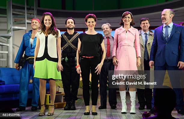 Alastair Natkiel, Anna Skellern, Nuno Queimado, Tamsin Greig, Michael Matus, Haydn Gwynne, Dale Rapley and Jerome Pradon bow at the curtain call...