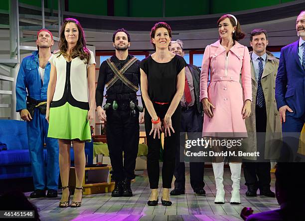 Alastair Natkiel, Anna Skellern, Nuno Queimado, Tamsin Greig, Michael Matus, Haydn Gwynne, Dale Rapley and Jerome Pradon bow at the curtain call...