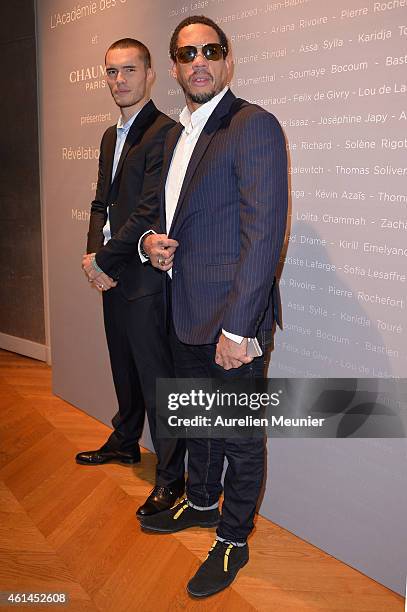 Ymanol Perset and Didier Morville aka JoeyStarr attend the 'Cesar - Revelations 2015' Cocktail Party at Salons Chaumet on January 12, 2015 in Paris,...