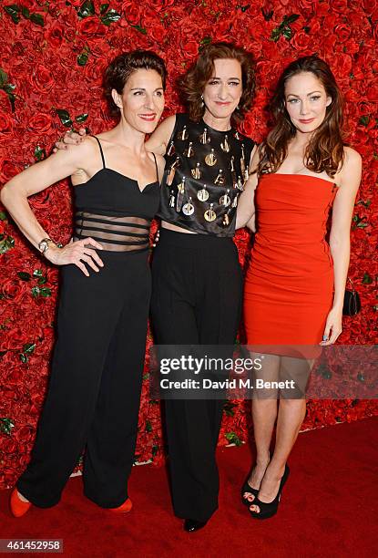 Tamsin Greig, Haydn Gwynne and Anna Skellern attend an after party following the press night performance of "Woman On The Verge Of A Nervous...