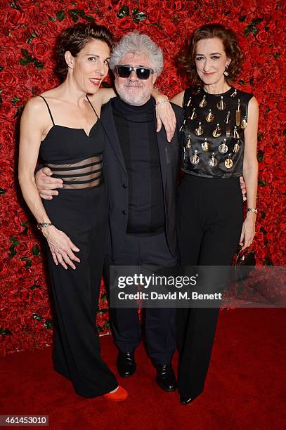 Tamsin Greig, Pedro Almodovar and Haydn Gwynne attend an after party following the press night performance of "Woman On The Verge Of A Nervous...