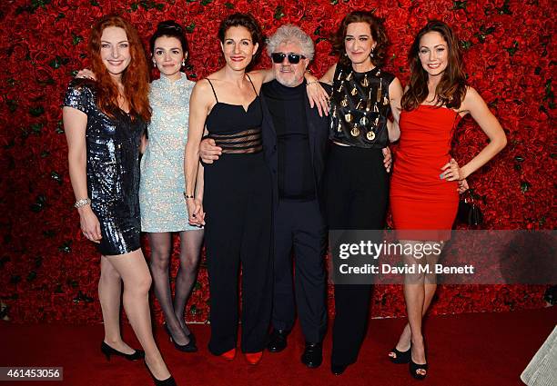 Willemijn Verkaik, Seline Hizli, Tamsin Greig, Pedro Almodovar, Haydn Gwynne and Anna Skellern attend an after party following the press night...