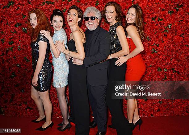 Willemijn Verkaik, Seline Hizli, Tamsin Greig, Pedro Almodovar, Haydn Gwynne and Anna Skellern attend an after party following the press night...