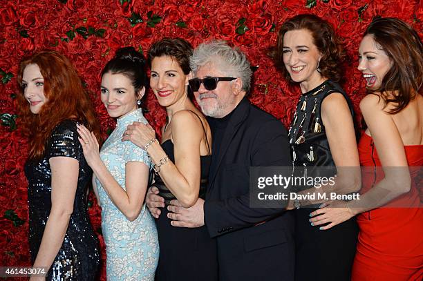 Willemijn Verkaik, Seline Hizli, Tamsin Greig, Pedro Almodovar, Haydn Gwynne and Anna Skellern attend an after party following the press night...