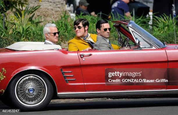 John Slattery, Rich Sommer and Jon Hamm are seen filming "Mad Men" on March 05, 2013 in Los Angeles, California.