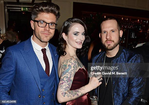 Darren Kennedy, Jessica Moloney and Richard Storer attend the launch of Tom Ford's new fragrance "Noir Extreme" at The Chiltern Firehouse on January...