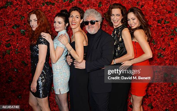 Willemijn Verkaik, Seline Hizli, Tamsin Greig, Pedro Almodovar, Haydn Gwynne and Anna Skellern attend an after party following the press night...