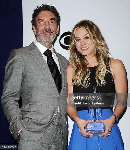 Producer Chuck Lorre and actress Kaley Cuoco pose in the press room at the 40th annual People's Choice Awards at Nokia Theatre L.A. Live on January...