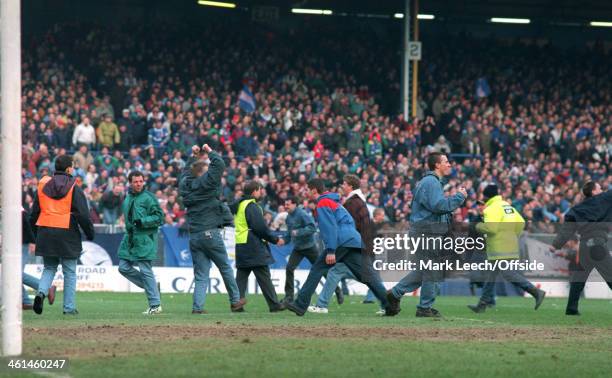 February 1994 FA Cup 5th Round Football - Cardiff City v Luton Town, Cardiff fans invade the pitch.