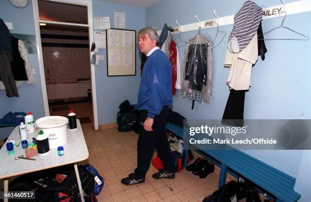 November 1994 FA Cup First Round - Enfield FC v Cardiff City, Enfield manager George Borg in the dressing room after his team had departed for the...