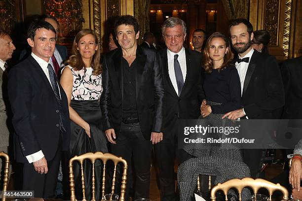 Manuel Valls, Anne Gravoin, Patrick Bruel, Sidney Toledano, Natalie Portman and Benjamin Millepied attend the Pasteur Weizmann Institute 40th...