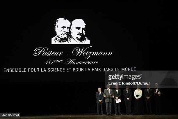 Robert Parienti, Bernard Esambert, Christian Brechot, Daniel Zajfman, Ariane De Rotschild, Sidney Toledano and Maurice Levy attend the Pasteur...