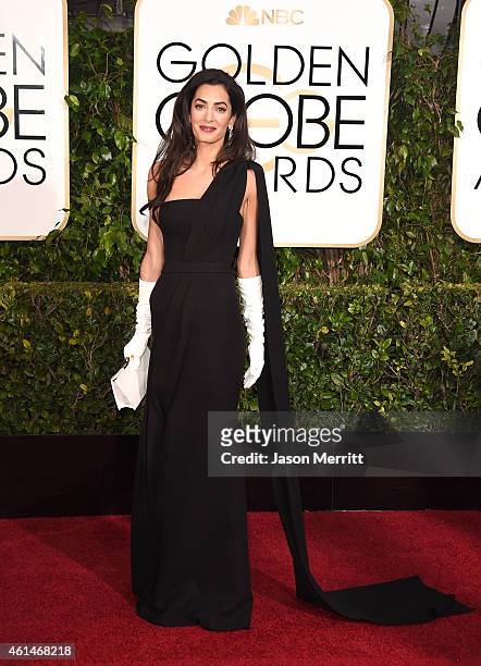 Amal Clooney attends the 72nd Annual Golden Globe Awards at The Beverly Hilton Hotel on January 11, 2015 in Beverly Hills, California.