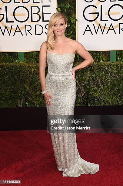 Actress Reese Witherspoon attends the 72nd Annual Golden Globe Awards at The Beverly Hilton Hotel on January 11, 2015 in Beverly Hills, California.