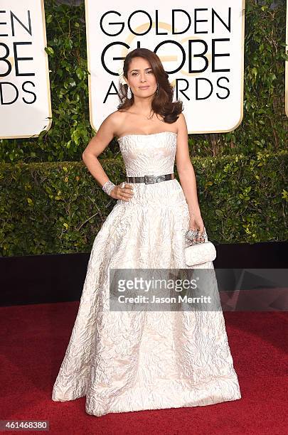 Actress Salma Hayek Pinault attends the 72nd Annual Golden Globe Awards at The Beverly Hilton Hotel on January 11, 2015 in Beverly Hills, California.