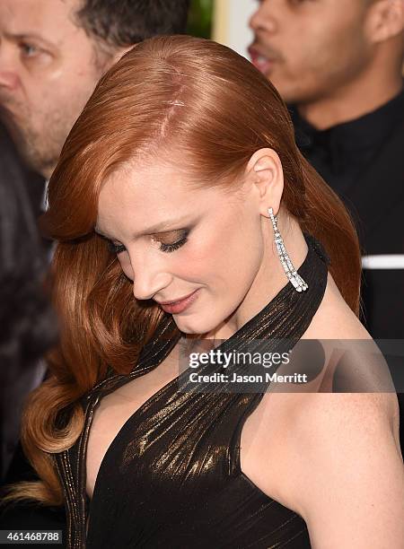 Actress Jessica Chastain attends the 72nd Annual Golden Globe Awards at The Beverly Hilton Hotel on January 11, 2015 in Beverly Hills, California.