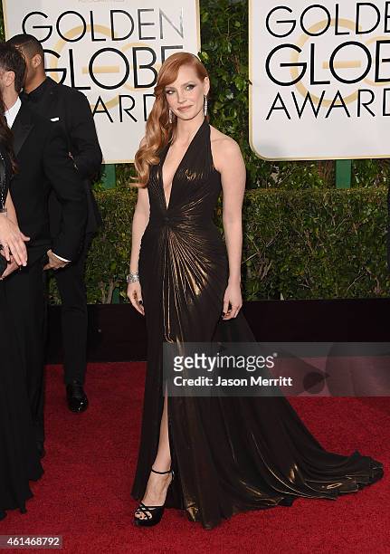 Actress Jessica Chastain attends the 72nd Annual Golden Globe Awards at The Beverly Hilton Hotel on January 11, 2015 in Beverly Hills, California.