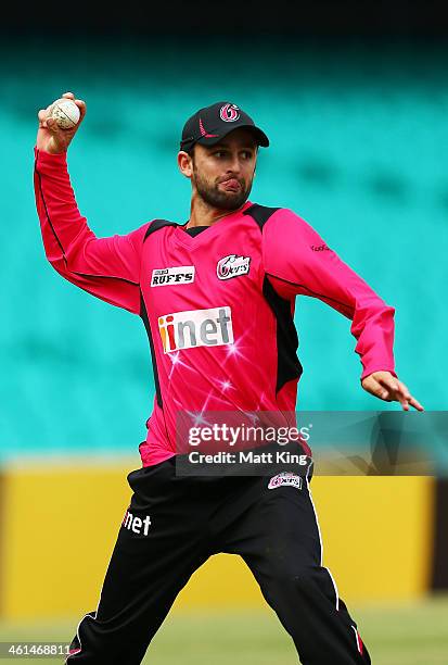 Nathan Lyon throws during fielding practice during a Sydney Sixers Big Bash League training/media session at Sydney Cricket Ground on January 9, 2014...