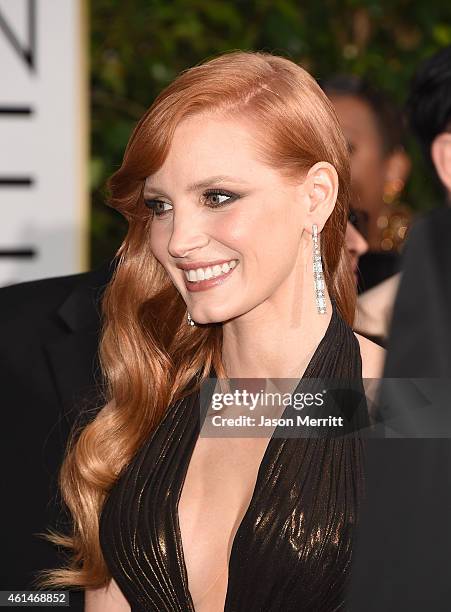 Actress Jessica Chastain attends the 72nd Annual Golden Globe Awards at The Beverly Hilton Hotel on January 11, 2015 in Beverly Hills, California.