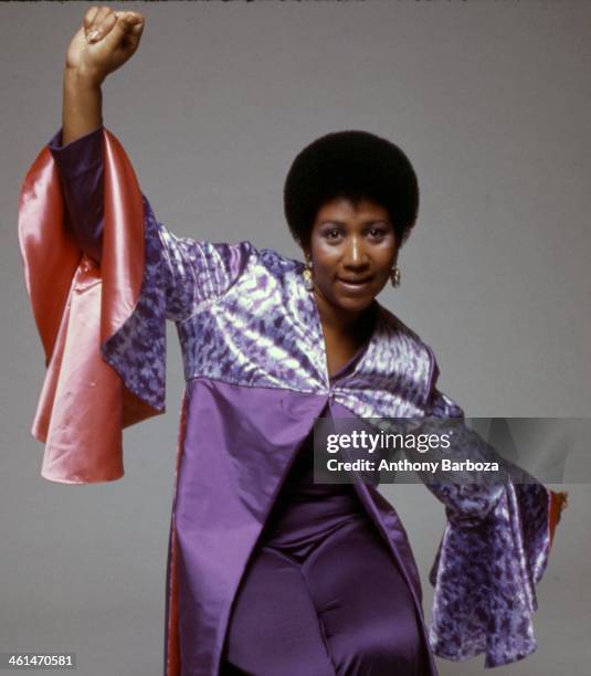 Portrait of American singer and musician Aretha Franklin, 1971.