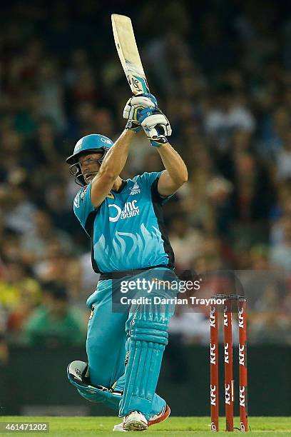 Peter Forrest of the Brisbane Heat bats during the BIg Bash League match between the Melbourne Renegades and the Brisbane Heat at Etihad Stadium on...